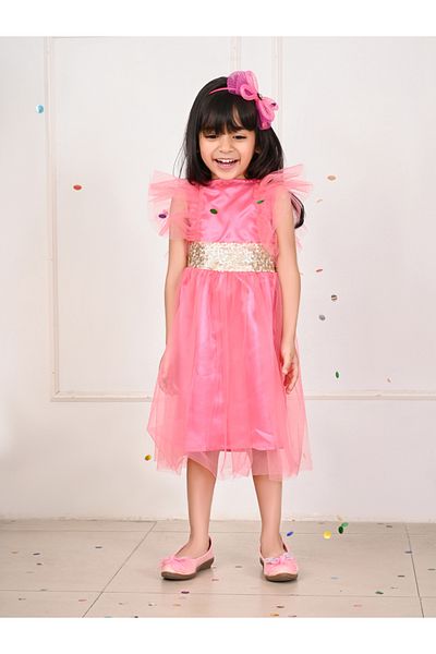 LilPicks By Styli Sequined Flutter Sleeves A-Line Dress