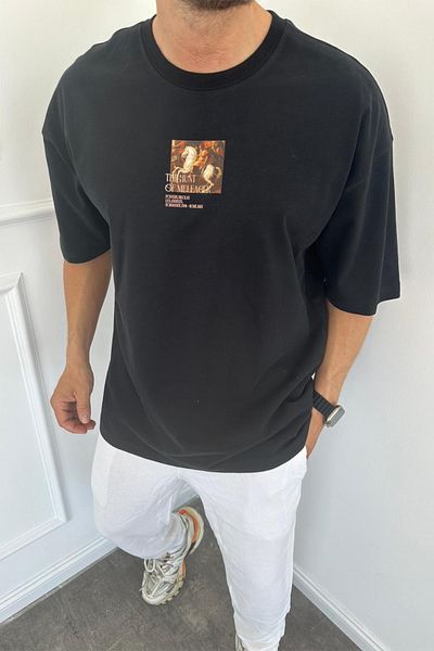MADZEYMODA Back Printed Men's Oversize Black T-Shirt