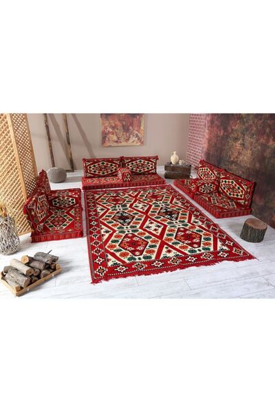 BAKIRÖZÜ HOME 1.kalite Şark Köşesi Takımı Konsepti Yörük Kırmızı Modeli Sünge...