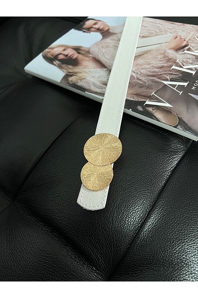 Fiori Round Gold Buckle Women's Belt, Pants Belt, Jacket Belt, Dress Belt, Shirt Belt