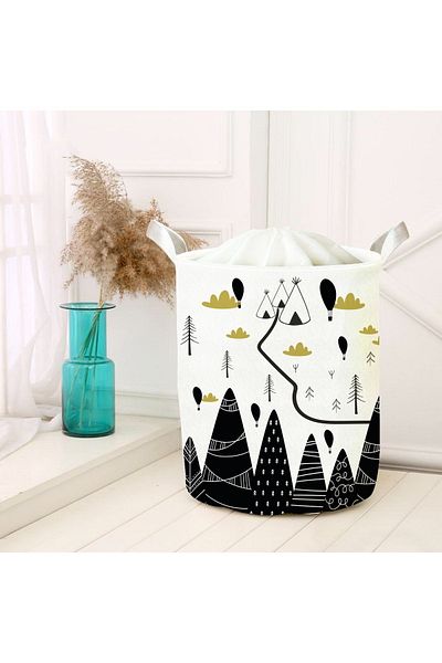 Tinybabyconcept Cutie de depozitare pliabilă pentru jucării din pâslă multifuncțională - rufe murdare, coș de picnic, model de munte 038