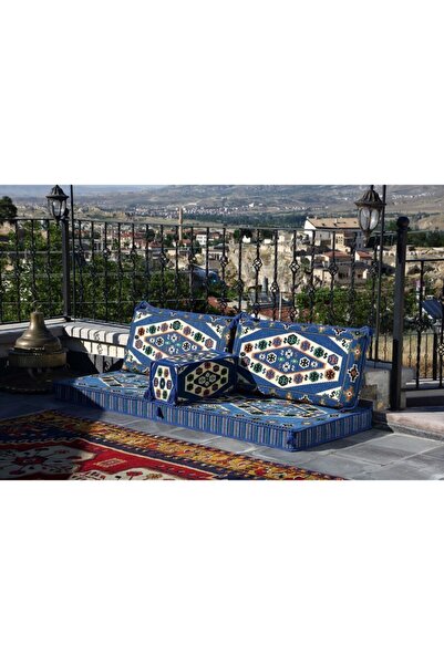 BAKIRÖZÜ HOME 1.kalite Şark Köşesi Takımı Yörük Mavi Modeli Sünger Dahil (4 P...