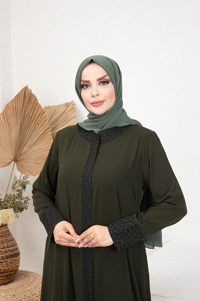 Tuğralı Medina Silk Khaki Ferace