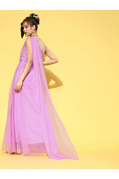 U&F By Styli Mesh Insert One Shoulder Neck A-Line Maxi Dress