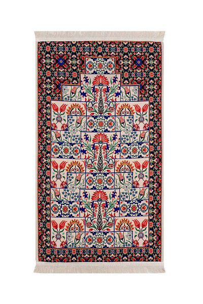 Bursa İpek Black Carnation Patterned Tapestry Prayer Rug