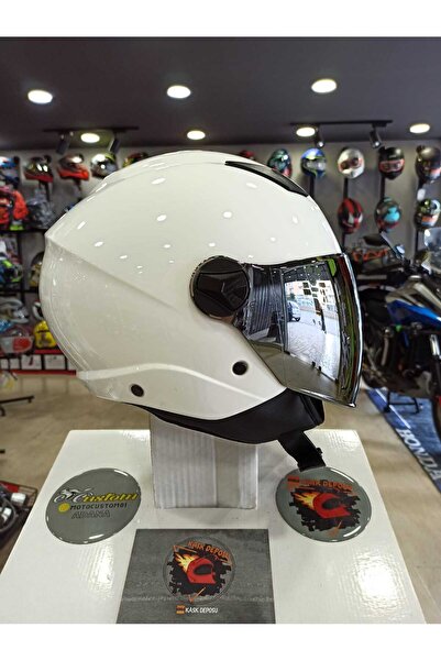 Sway SW765 Parlak Beyaz Açık Yazlık Kask (GÜNEŞ VİZÖRLÜ)