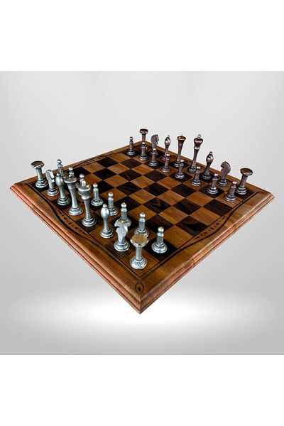Metalicraft MC29 Metal Chess Set - Natural Wooden Beech Board - Handmade Antique Metal Stones