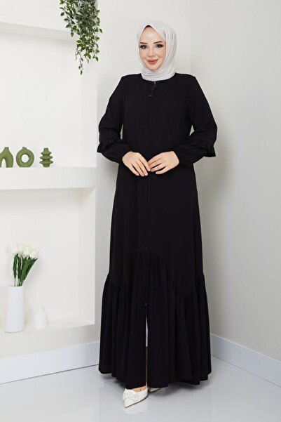 ZEWAHİR FASHİON Krep kumaş yeni model eteği fırfırlı ferace