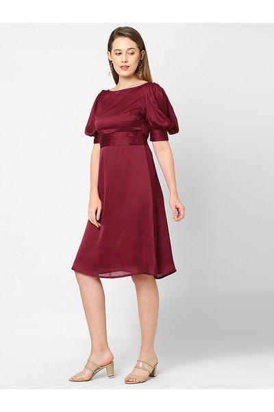 Mish By Styli Boat Neck Chiffon Knee Length Dress