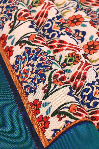Bursa İpek Petrol Green Tulip Patterned Tapestry Prayer Rug