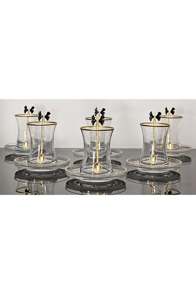 atabey home طقم شاي أسود فاخر لـ 6 أشخاص - 18 قطعة، كوب كبير 155CC