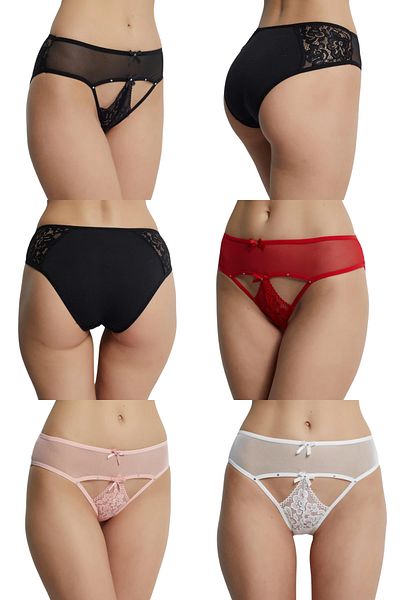 DONEX Chiloți de bikini din dantelă cu detalii în piatră - Pachet de 6 femei
