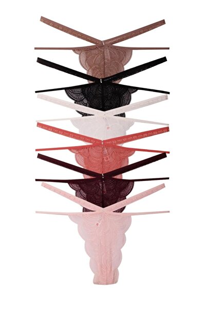 Dante 5'li  Dantelli Taş Detaylı Lastikli Tekli Pamuk Karşımlı Tanga Külot