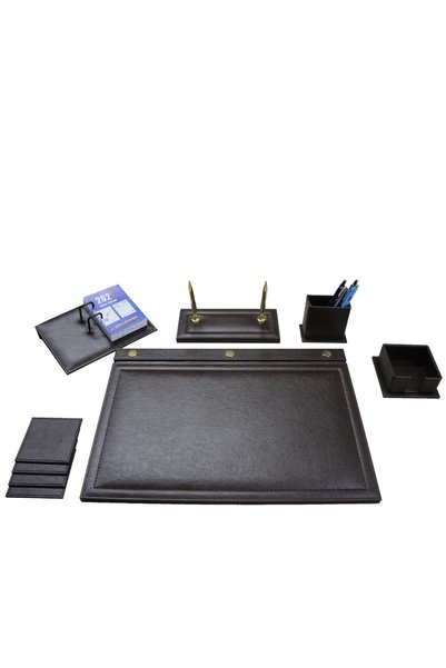 SÜMEN DÜNYASI 7 Piece Brown Desk Set with Lid - Seven Pieces with Pen