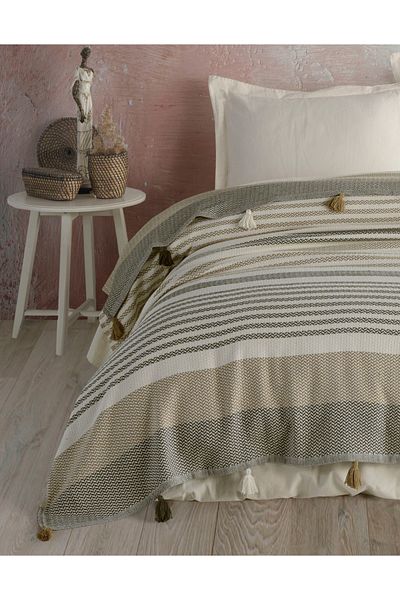 Lux Touch Mabel KHaKi Double Pike - 220x240cm, Pompom, Cotton