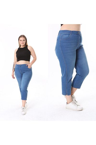SERRA BÜYÜK BEDEN Denim Capri - Slit Detailed
