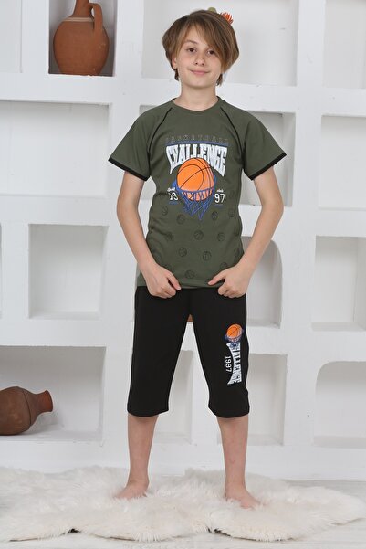 KAPİKİDS Хлопчачий піжамний комплект хакі - з короткими рукавами, коміром-сті...