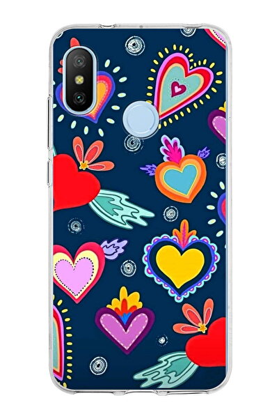 PrintiFy Xiaomi Mi A2 ile Uyumlu 1mm Slim Fit Retro Renkler 3 Baskılı Şeffaf ...