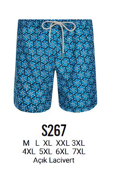 LAPIENO Men's Swim Shorts - Floral Pattern, Light Navy Blue