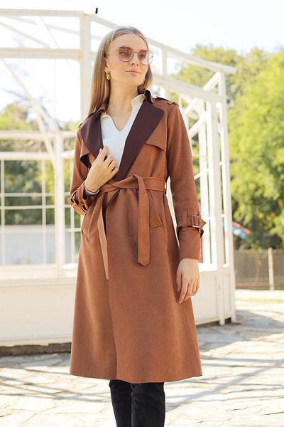 Rays 7275A Model - Tan Color Suede Laced Trench Coat