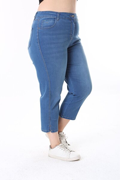 SERRA BÜYÜK BEDEN Yırtmaç Detaylı Kot Kapri