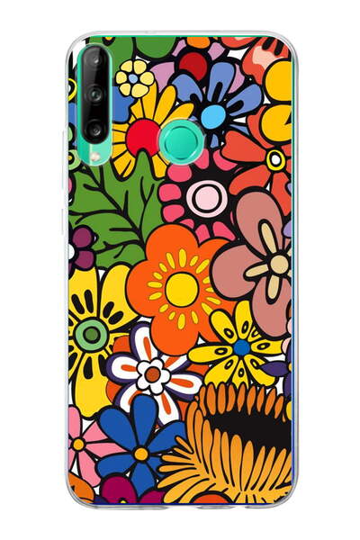 PrintiFy Huawei P40 Lite E ile Uyumlu 1mm Slim Fit Retro Renkler 2 Baskılı Şe...