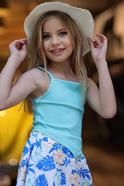 Riccotarz Дівчачий комплект з синьою кофтою-кроп-топом і спідницею - цифровий принт