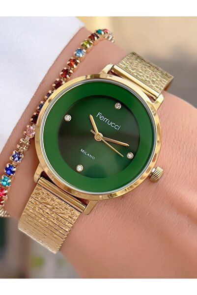 Ferrucci ساعة يد نسائية وسوار هدية - حبل شبكي من الفولاذ