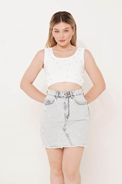 Hipo Trend Білий трикотажний топ з вишивкою