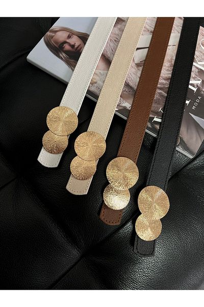 Fiori Pachet de 4 produse de ofertă - Curea rotundă pentru femei cu cataramă aurie, pentru pantaloni, jachete și rochii