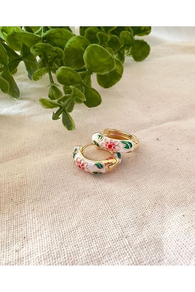Atelier Çağla Hoop Earrings - White Floral Pattern