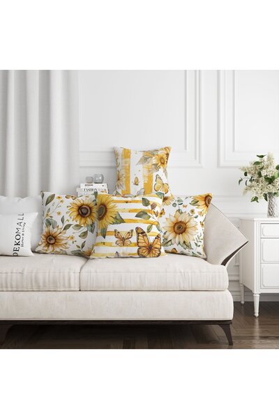 dekomall home & living Husă de pernă din 4 bucăți cu floarea soarelui și flut...