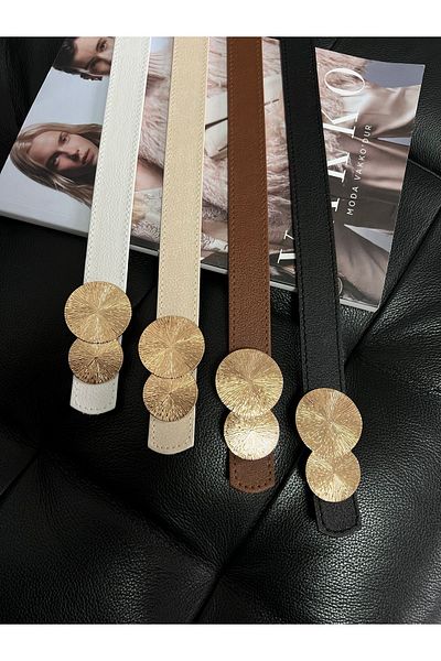 Fiori Pachet de 4 produse de ofertă - Curea rotundă pentru femei cu cataramă aurie, pentru pantaloni, jachete și rochii