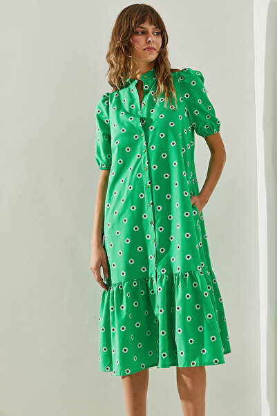 Bianco Lucci Daisy Patterned Women's Buttoned Dress with Ruffle Skirt - 337060251404