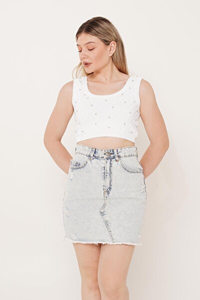 Hipo Trend Білий трикотажний топ з вишивкою