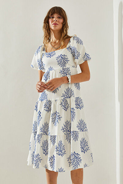 Bianco Lucci Γυναικείο μοτίβο με φύλλα τετράγωνο γιακά καρπούζι Φιόγκο Λεπτομέρεια 5891 Φόρεμα -60251408