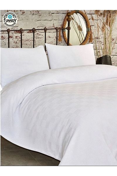 FUNNDY White Checkerboard Patterned Single Pique - Checkered Hotel Pique 160x230