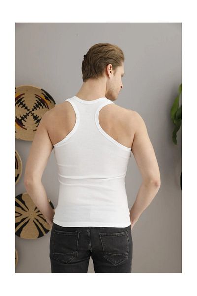Pi Giyim 6-Piece Men's White Rib Sportsman (Rambo) Undershirt 100% Cotton
