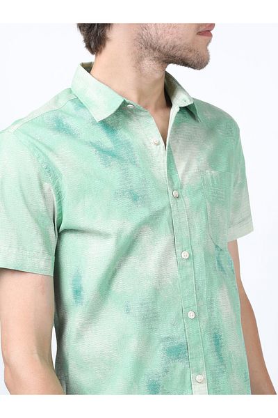 Highlander By Styli Textured Tie Dye Print Shirt with Short Sleeves