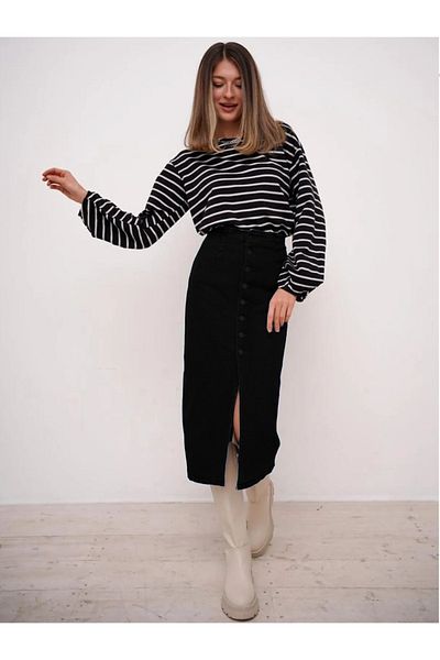 SHEVEGA Fustă de blugi cu nasturi Lycra neagră