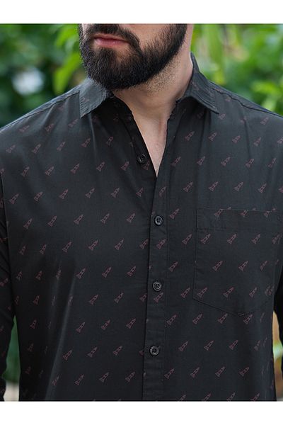 Dillinger By Styli All Over Chess Print Shirt with Chest Pocket