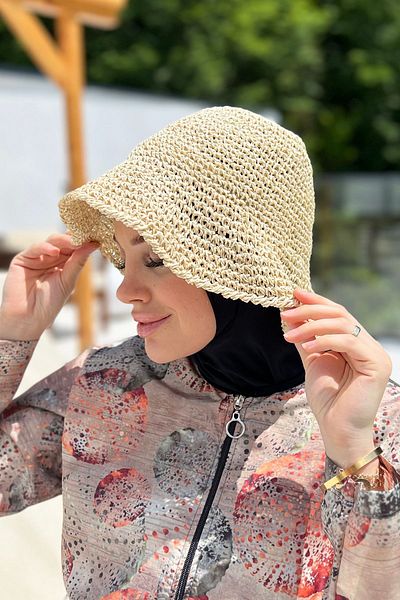 Remsa Mayo Beige Colored Hand Knitted Straw Hat - RŞ-83