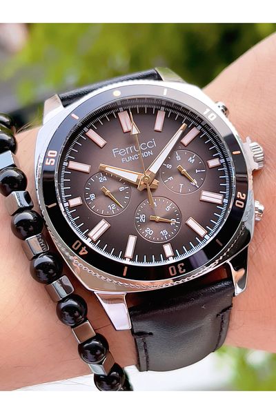 Ferrucci Leather Cord Function Steel Men's Wristwatch + Bracelet with Gift
