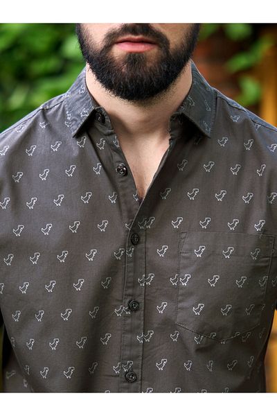 Dillinger By Styli All Over Dinosaur Print Shirt with Long Sleeves