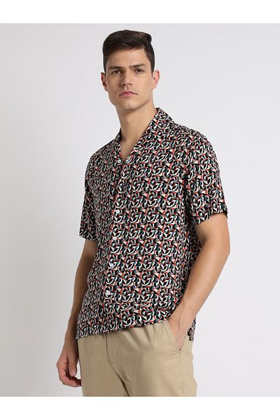 Dennis Lingo By Styli All Over Print Regular Fit Shirt with Short Sleeves