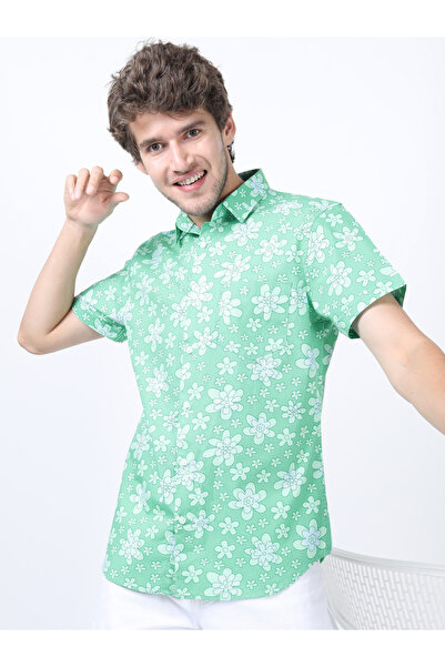Highlander By Styli All Over Floral Print Slim Fit Shirt with Short Sleeves