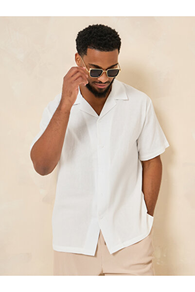 Styli Cotton Textured Resort Collar Relaxed Shirt