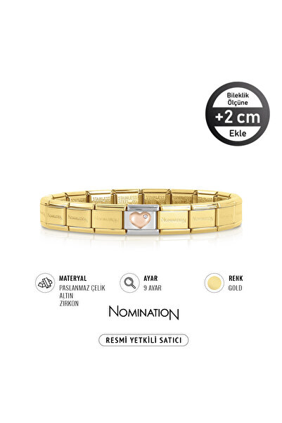 NOMİNATİON Italy Composable Rose Zirkon Taşlı Kalp ve Çelik Bileklik Gold