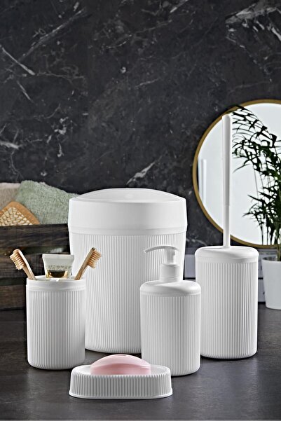 ORSA HOME 257 طقم حمام أبيض بنمط الخط مكون من 5 قطع