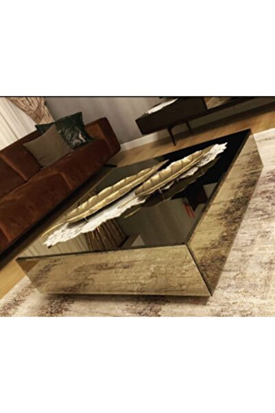 Gençtürk Luxury Bronz Aynalı Tekerlekli Orta Sehpa 90x90 Yükseklik 32 Cm